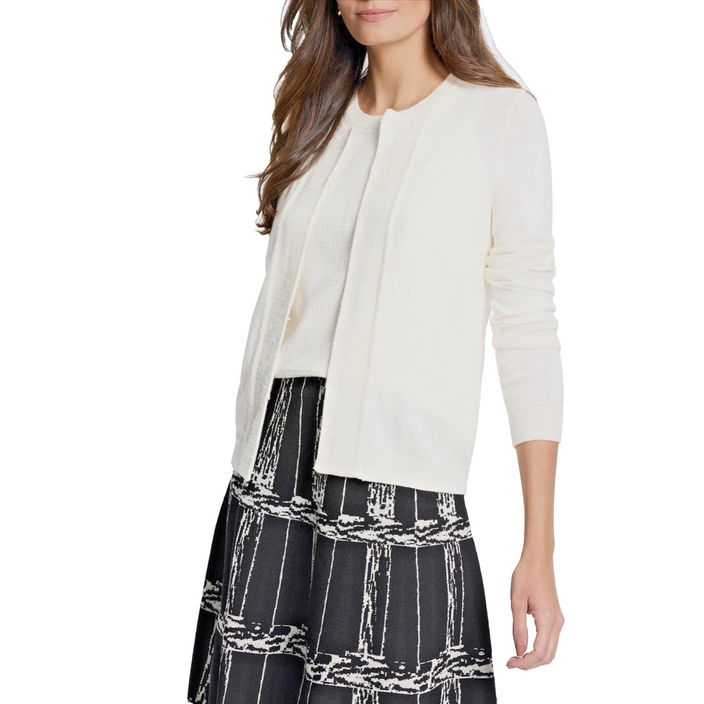 Nic+Zoe Cream Sequin Trim Cardigan Small Open Front Knit NWT - Picture 4 of 5
